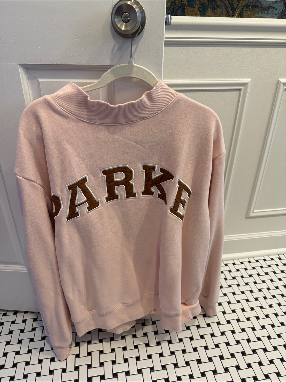 Parker Light Pink Crewneck Sweatshirt with Brown Lettering